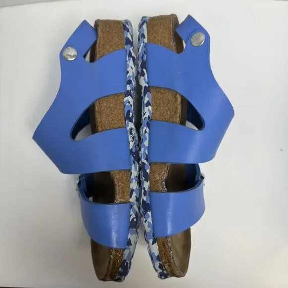 Birki’s By Birkenstock Leather Blue Strap Sandal Camo Sole Size 37 L6 M4 - Picture 3 of 9